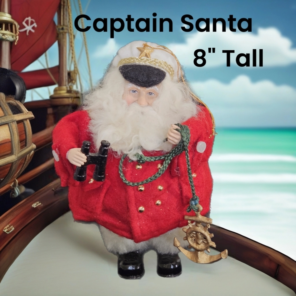 Nautical Captain Santa Doll Ornament 8" Tall Holiday Figurine Holiday Ornaments